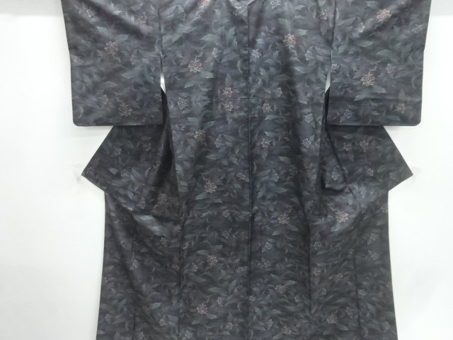 JAPANESE KIMONO / SILK / DORO OSHIMA TSUMUGI / WOVEN FLORAL PLANTS